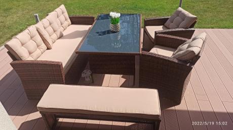 Zestaw ogrodowy technorattanowy z kanapą trzyosobową