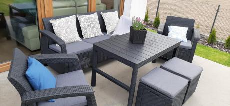 Zestaw ogrodowy z podnoszonym stolikiem Corfu Set Lyon Max Grafitowy + pufy