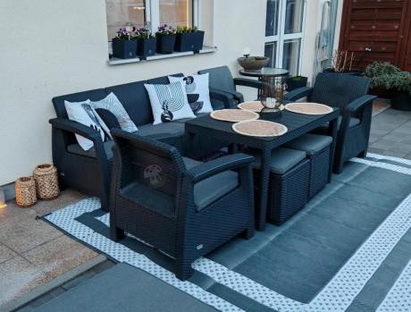 Zestaw ogrodowy z podnoszonym stolikiem Corfu Set Lyon Max Grafitowy + pufy