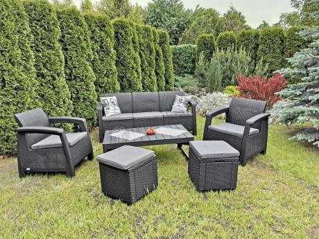 Zestaw ogrodowy z podnoszonym stolikiem Corfu Set Lyon Max Grafitowy + pufy