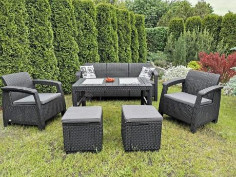 Zestaw ogrodowy z podnoszonym stolikiem Corfu Set Lyon Max Grafitowy + pufy