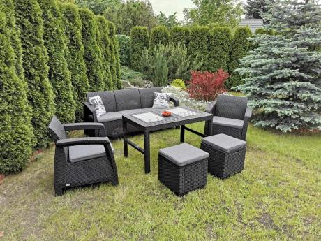 Zestaw ogrodowy z podnoszonym stolikiem Corfu Set Lyon Max Grafitowy + pufy