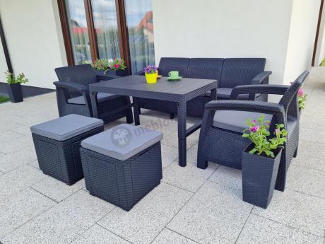 Zestaw ogrodowy z podnoszonym stolikiem Corfu Set Lyon Max Grafitowy + pufy