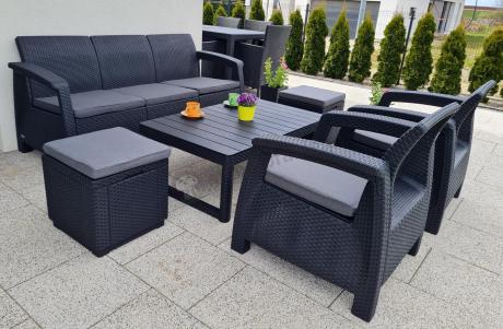 Zestaw ogrodowy z podnoszonym stolikiem Corfu Set Lyon Max Grafitowy + pufy