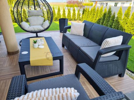 Zestaw ogrodowy z podnoszonym stolikiem Corfu Set Lyon Max Grafitowy + pufy