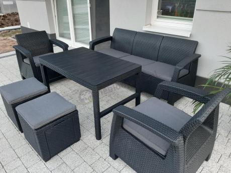 Zestaw ogrodowy z podnoszonym stolikiem Corfu Set Lyon Max Grafitowy + pufy