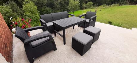 Zestaw ogrodowy z podnoszonym stolikiem Corfu Set Lyon Max Grafitowy + pufy