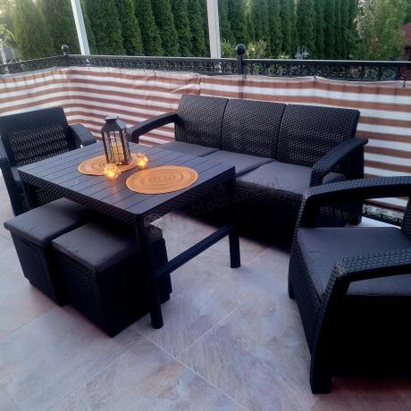 Zestaw ogrodowy z podnoszonym stolikiem Corfu Set Lyon Max Grafitowy + pufy