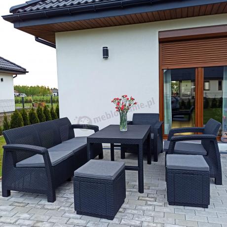 Zestaw ogrodowy z podnoszonym stolikiem Corfu Set Lyon Max Grafitowy + pufy