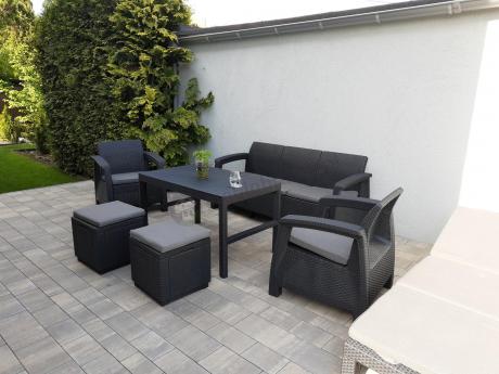 Zestaw ogrodowy z podnoszonym stolikiem Corfu Set Lyon Max Grafitowy + pufy