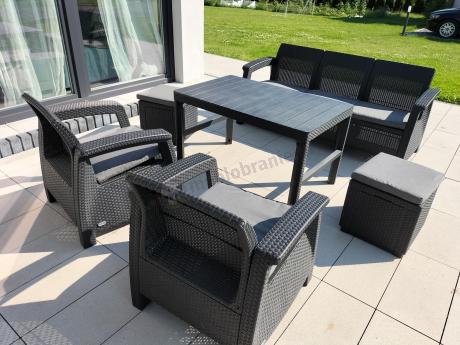 Zestaw ogrodowy z podnoszonym stolikiem Corfu Set Lyon Max Grafitowy + pufy