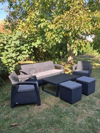 Zestaw ogrodowy z podnoszonym stolikiem Corfu Set Lyon Max Grafitowy + pufy