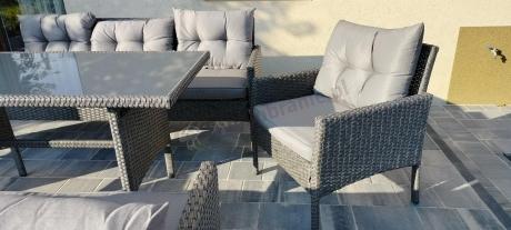 Zestaw ogrodowy z sofami 175cm, fotelami i wysokim stołem Perata Grande Anthracite