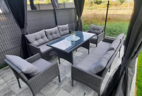 Zestaw ogrodowy z sofami 175cm, fotelami i wysokim stołem Perata Grande Anthracite