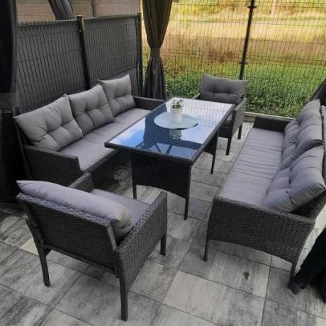 Zestaw ogrodowy z sofami 175cm, fotelami i wysokim stołem Perata Grande Anthracite