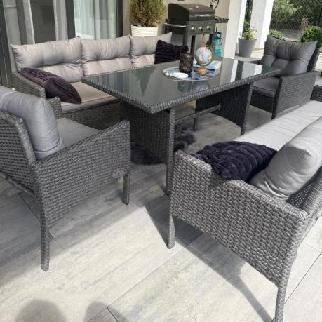 Zestaw ogrodowy z sofami 175cm, fotelami i wysokim stołem Perata Grande Anthracite