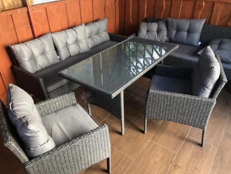 Zestaw ogrodowy z sofami 175cm, fotelami i wysokim stołem Perata Grande Anthracite