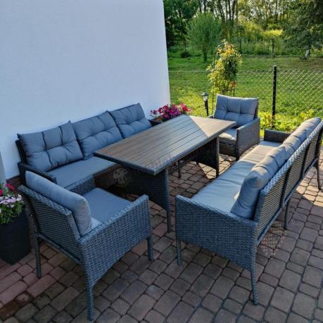 Zestaw ogrodowy z sofami 175cm, fotelami i wysokim stołem polywood Perata Grande Anthracite