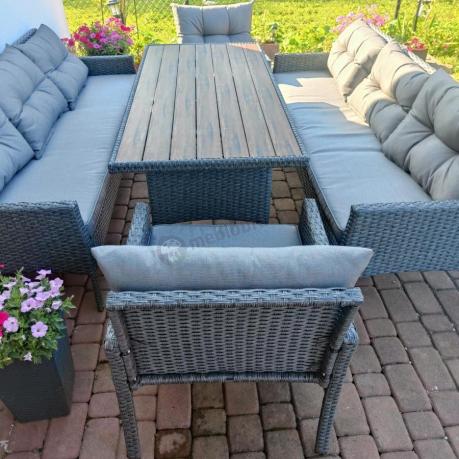 Zestaw ogrodowy z sofami 175cm, fotelami i wysokim stołem polywood Perata Grande Anthracite