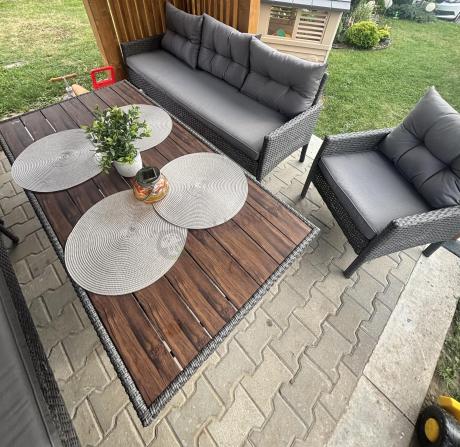 Zestaw ogrodowy z sofami 175cm, fotelami i wysokim stołem polywood Perata Grande Anthracite