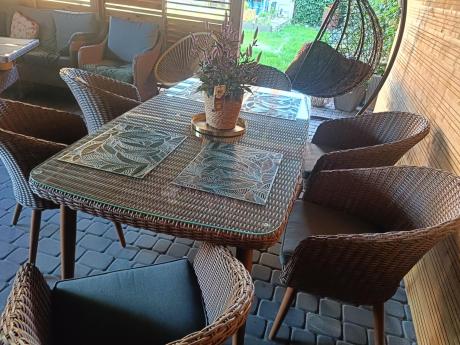 Zestaw ogrodowy ze stołem obiadowym technorattan Cioso Dining 6+1 - Brown