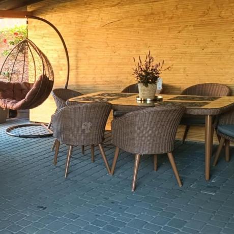 Zestaw ogrodowy ze stołem obiadowym technorattan Cioso Dining 6+1 - Brown