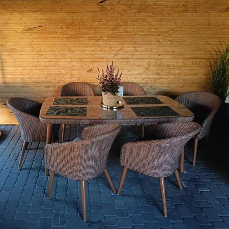 Zestaw ogrodowy ze stołem obiadowym technorattan Cioso Dining 6+1 - Brown