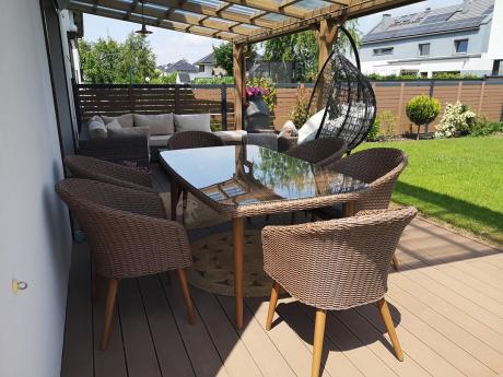 Zestaw ogrodowy ze stołem obiadowym technorattan Cioso Dining 6+1 - Brown