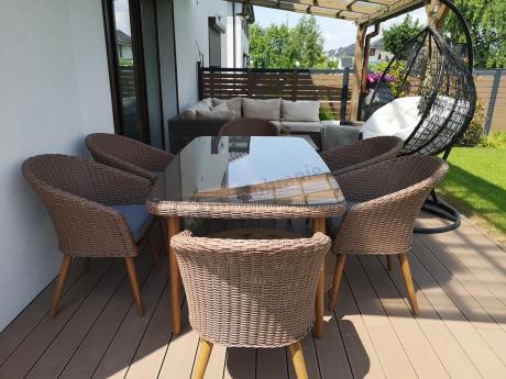 Zestaw ogrodowy ze stołem obiadowym technorattan Cioso Dining 6+1 - Brown