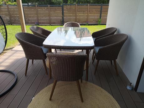 Zestaw ogrodowy ze stołem obiadowym technorattan Cioso Dining 6+1 - Brown
