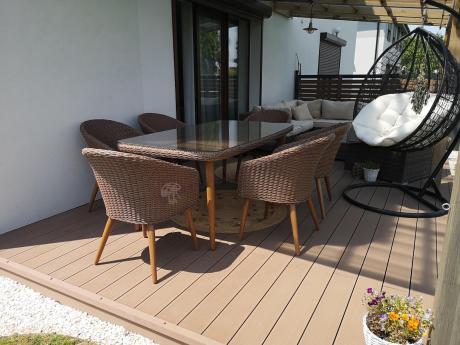 Zestaw ogrodowy ze stołem obiadowym technorattan Cioso Dining 6+1 - Brown