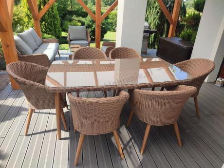 Zestaw ogrodowy ze stołem obiadowym technorattan Cioso Dining 6+1 - Brown