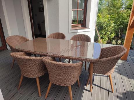 Zestaw ogrodowy ze stołem obiadowym technorattan Cioso Dining 6+1 - Brown