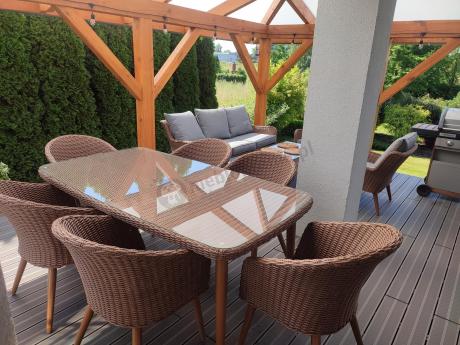 Zestaw ogrodowy ze stołem obiadowym technorattan Cioso Dining 6+1 - Brown