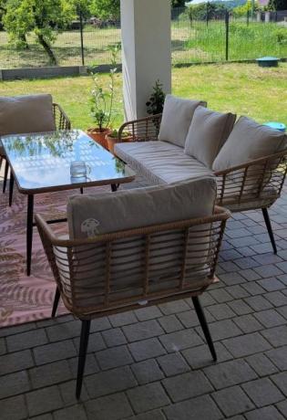 Zestaw rattanowy rope z dużym stolikiem dla 8 osób Torgiano Grande naturalny