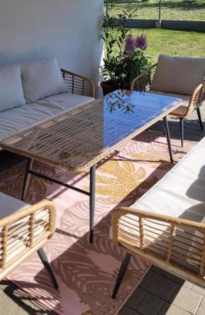 Zestaw rattanowy rope z dużym stolikiem dla 8 osób Torgiano Grande naturalny