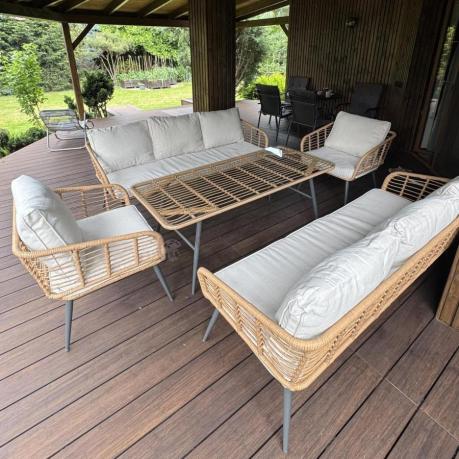 Zestaw rattanowy rope z dużym stolikiem dla 8 osób Torgiano Grande naturalny