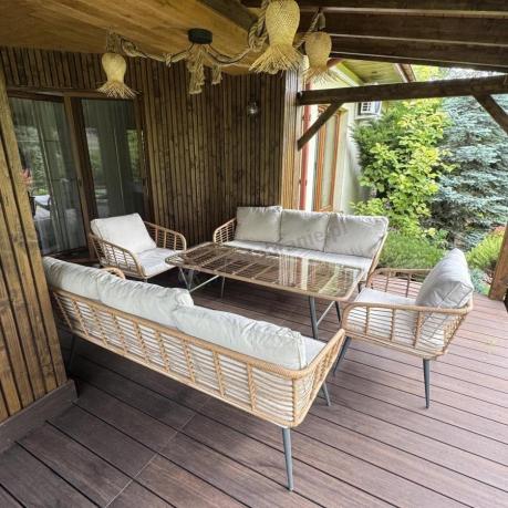 Zestaw rattanowy rope z dużym stolikiem dla 8 osób Torgiano Grande naturalny