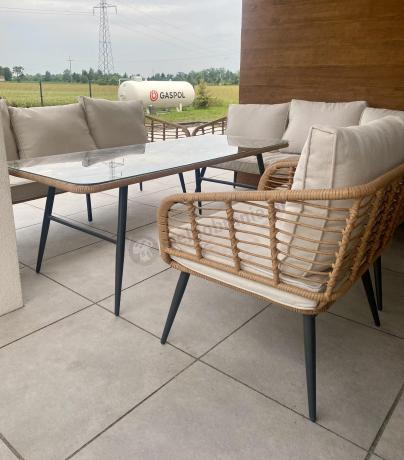 Zestaw rattanowy rope z dużym stolikiem dla 8 osób Torgiano Grande naturalny