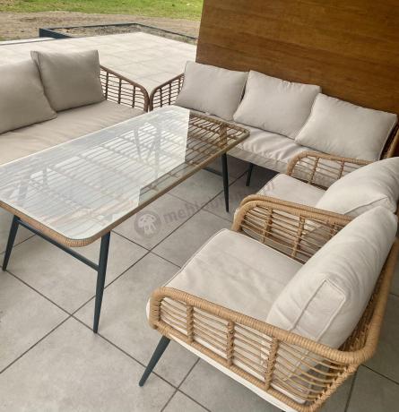 Zestaw rattanowy rope z dużym stolikiem dla 8 osób Torgiano Grande naturalny