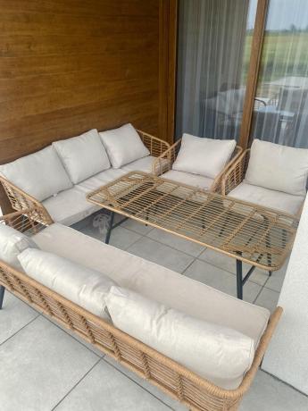 Zestaw rattanowy rope z dużym stolikiem dla 8 osób Torgiano Grande naturalny