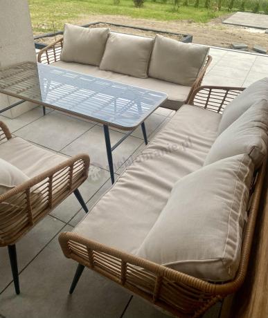 Zestaw rattanowy rope z dużym stolikiem dla 8 osób Torgiano Grande naturalny