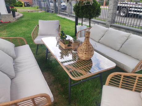 Zestaw rattanowy rope z dużym stolikiem dla 8 osób Torgiano Grande naturalny