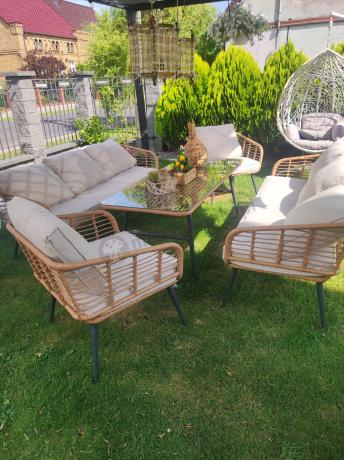 Zestaw rattanowy rope z dużym stolikiem dla 8 osób Torgiano Grande naturalny