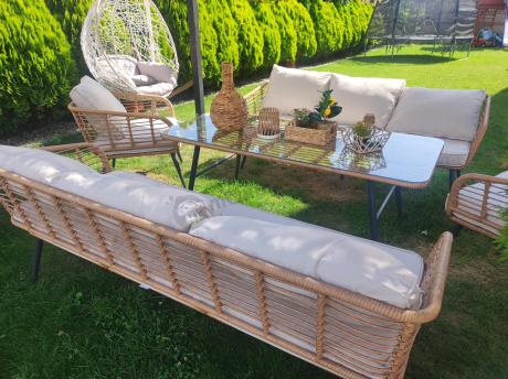 Zestaw rattanowy rope z dużym stolikiem dla 8 osób Torgiano Grande naturalny