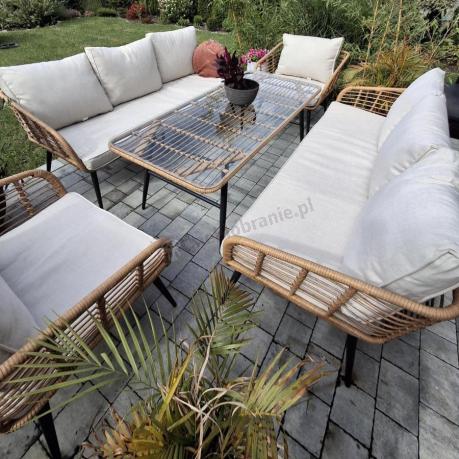 Zestaw rattanowy rope z dużym stolikiem dla 8 osób Torgiano Grande naturalny