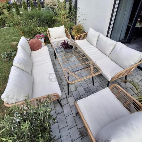 Zestaw rattanowy rope z dużym stolikiem dla 8 osób Torgiano Grande naturalny