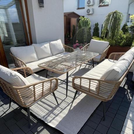 Zestaw rattanowy rope z dużym stolikiem dla 8 osób Torgiano Grande naturalny