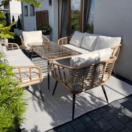 Zestaw rattanowy rope z dużym stolikiem dla 8 osób Torgiano Grande naturalny
