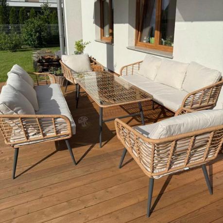 Zestaw rattanowy rope z dużym stolikiem dla 8 osób Torgiano Grande naturalny